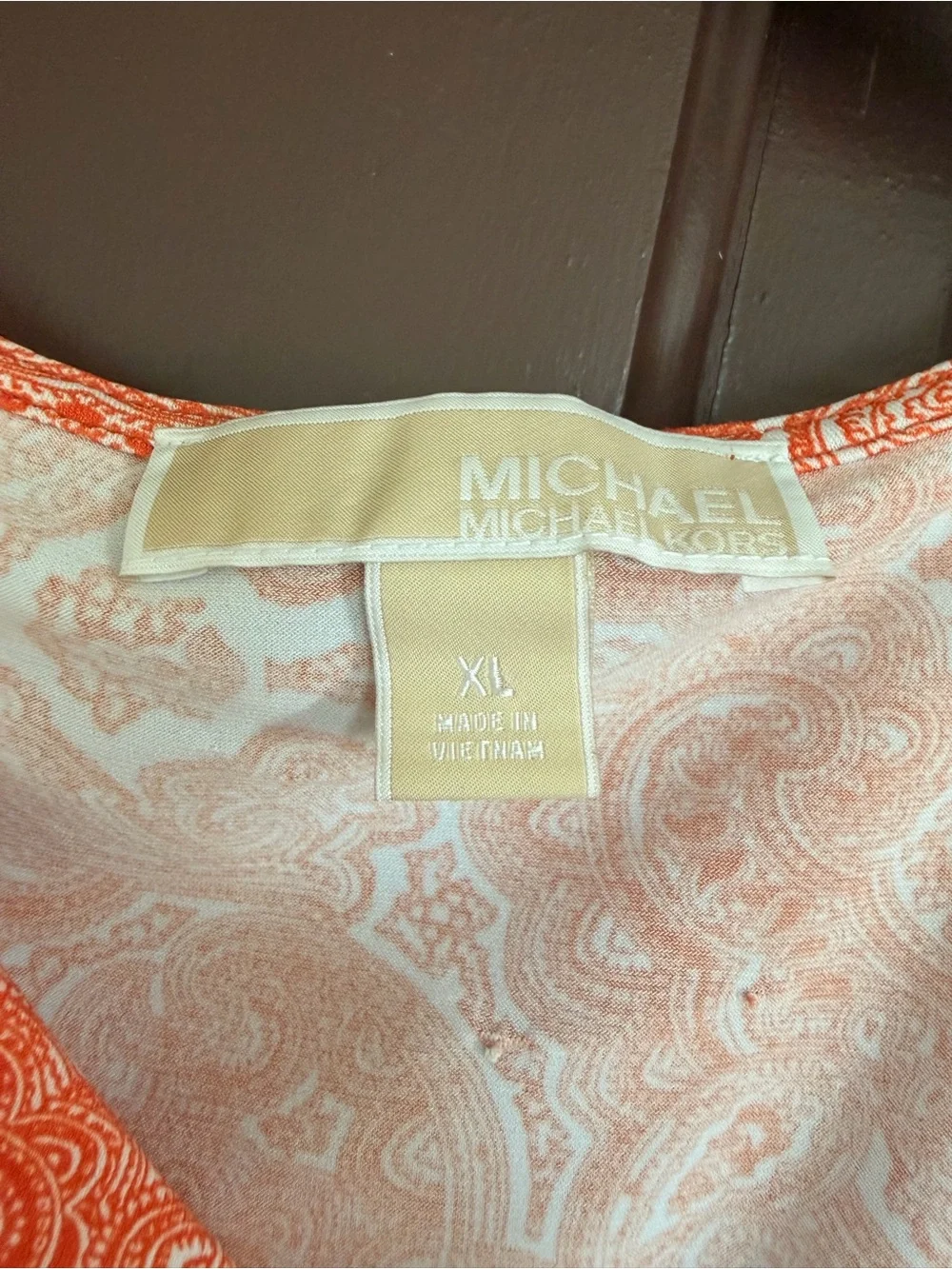 Michael Kors Sleeveless Orange Paisley Ring-Detail Women’s Top - XL